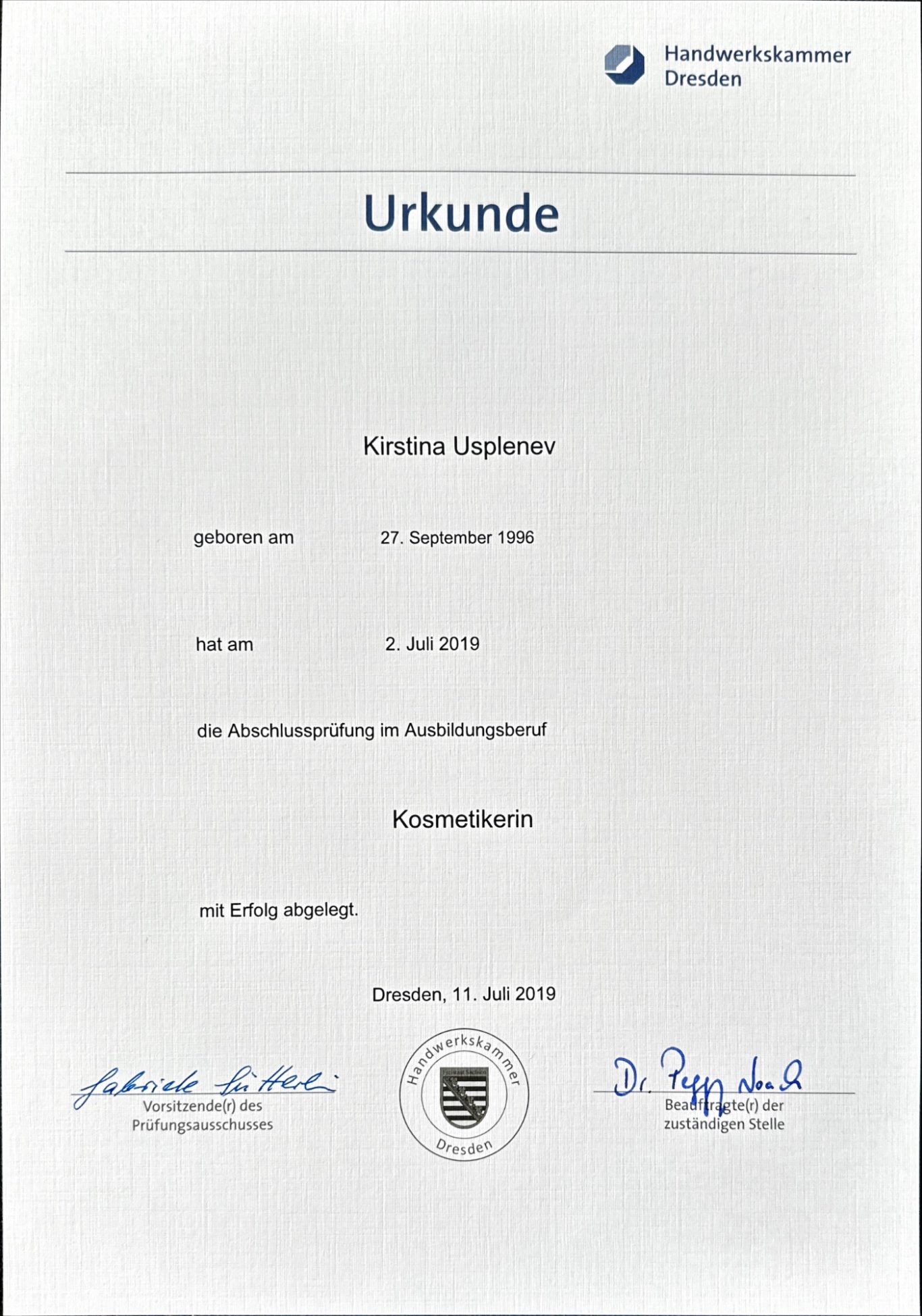 Staatlich geprüfte Kosmetikerin